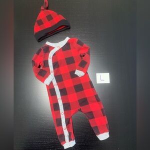 Joe Fresh 0-3m Red and Black Plaid Footless Sleeper with Hat
